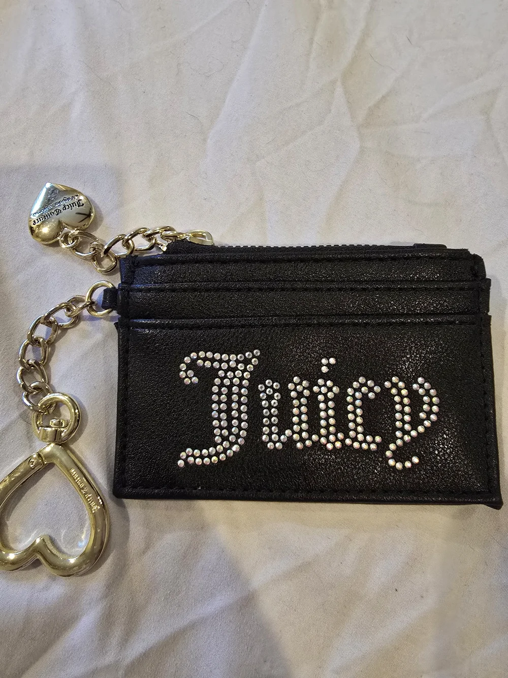 Juicy Couture Black Crystal-Logo Card Holder Keychain